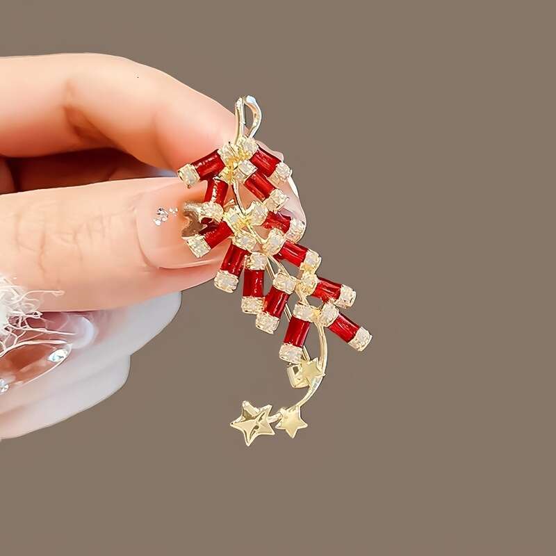 Red Festive Firecracker Brooch Niche Retro Corsage Exquisite Simple Versatile High-end Suit Pin Accessory