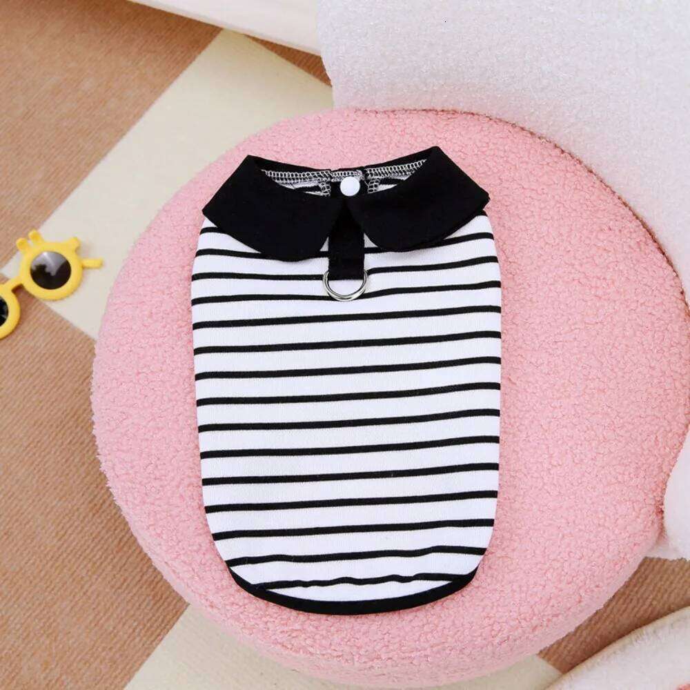 Couple Outfits Cute Dog Striped T-shirts Breathable Thin Design Pet Skirt Soft Cat Lapel Dresses Spring Summer H260129