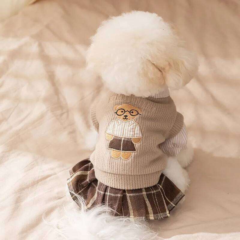 Bichon Frise Striped Two-legged Winter Teddy Dress Small and Medium-sized Warm Couple Clothes Female Dog Skirt H260130