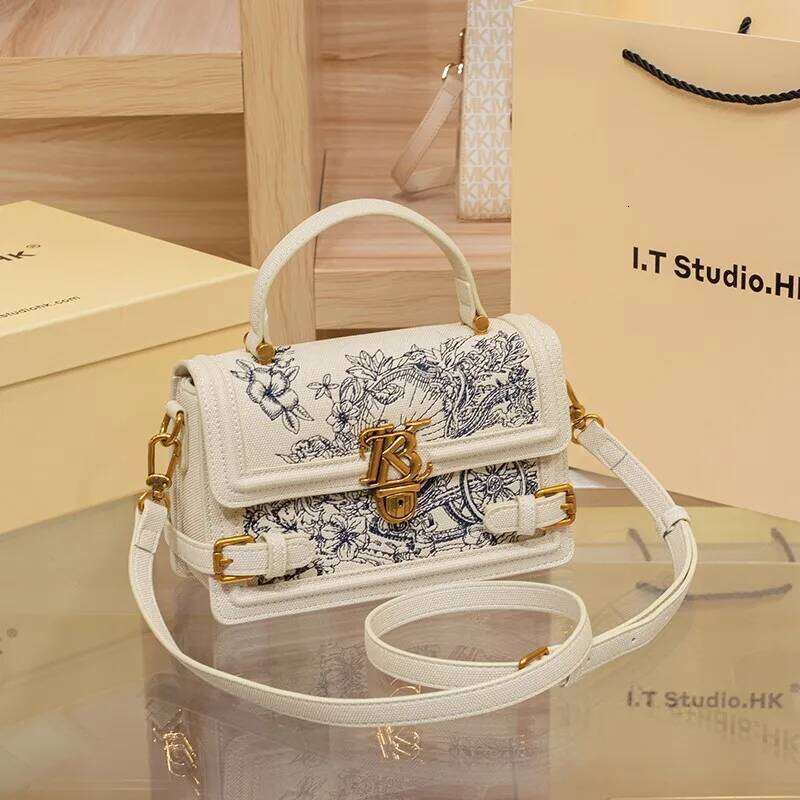 Women's handbag, women's 2024 new high-end texture summer designer single shoulder crossbody embroidered square bag