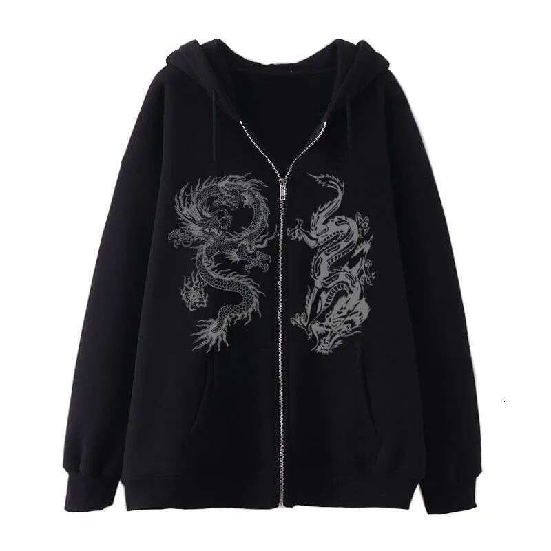 New Dragon Pattern TIKI Zipper Hoodie For Women Men European And American Street Fashion Trendy Loose Fit Luanyun Luanyun