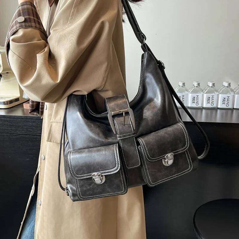 2025 New Sle Double oulder Bapa Trendy Leisure Handbags Retro Large Capaci Casual Women's Tote Underarm Bag Fall Winter