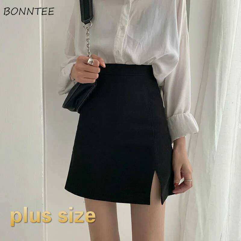 Skirts Women Split Elegant Office Ladies Spring Mujer Faldas Casual Hot Sale A-line Black Design Comfortable Ulzzang XJ260131