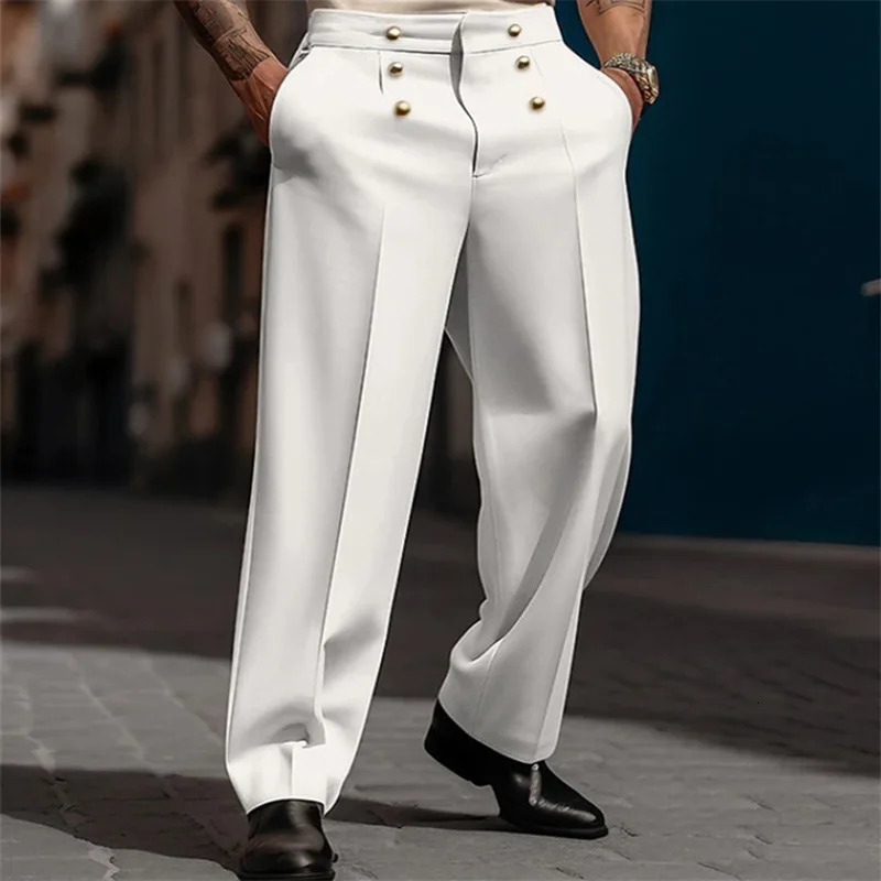 Mens Solid Color Simple Basic Casual Business Daily Trendy Loose Straight Wide Leg Suit Trousers Fashion Male Clothes Pants 260120