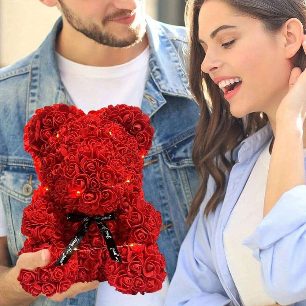 Bear Forever Teddy 10 Inch Artificial Rose Flower Bear, Gift for Women, Wedding, Birthday, Mother's Day Y260131