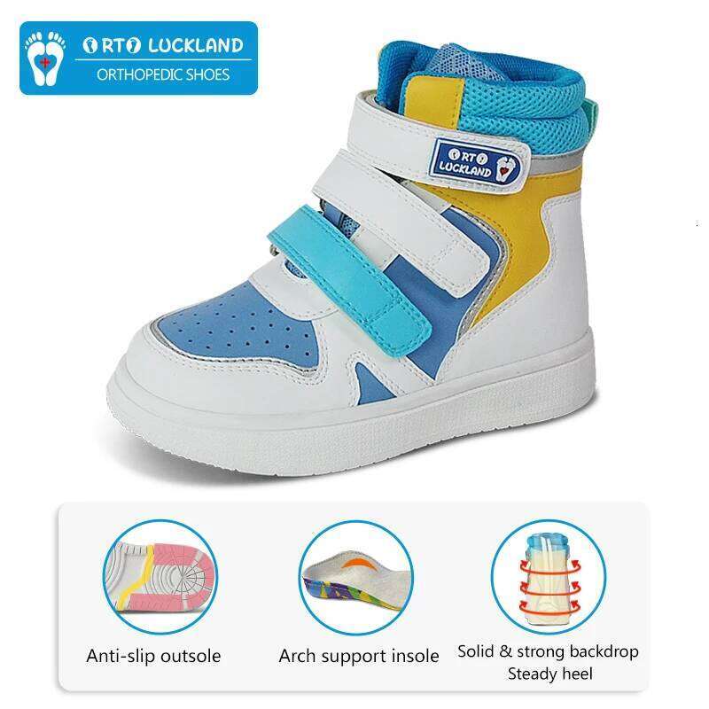 Ortoluckland Kid Shoes Children Leather School Sneakers Fashion Baby Toddler Boys Casual Blue Orthopedic Hook And Loop Boots Y260128