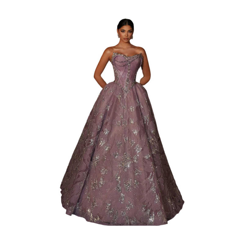 Elegant Strapless Beaded Evening Dresses Sexy Sleeveless Sequins Prom Dress Customized Luxury Floor Length Party Gown