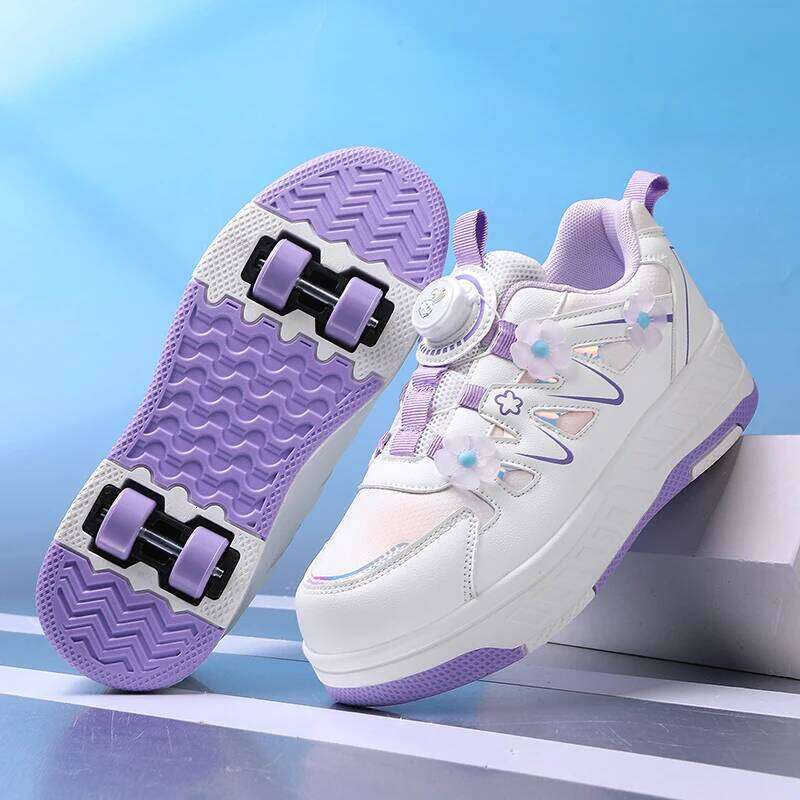 Girls Roller Skates Four-wheel Outdoor Shock-absorbing Casual Sports Soft Walking Comfortable Flat Wheel Shoes for Kids Y260128