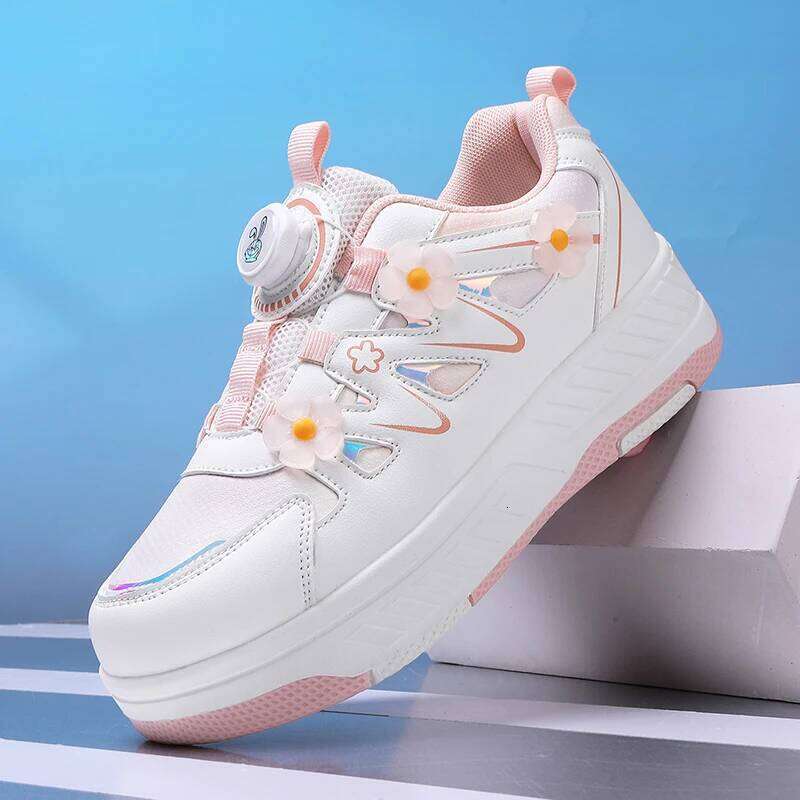 Girls Roller Skates Four-wheel Outdoor Shock-absorbing Casual Sports Soft Walking Comfortable Flat Wheel Shoes for Kids Y260128