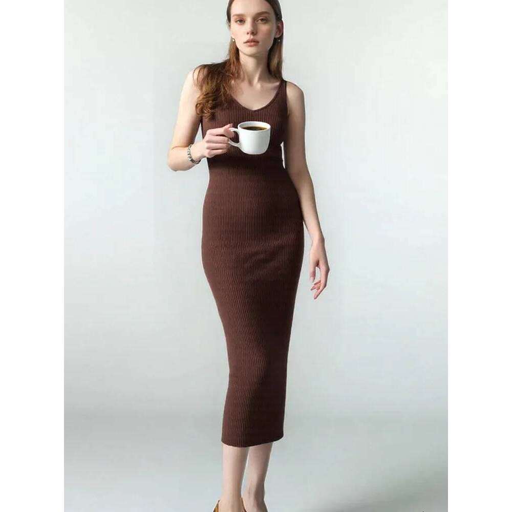 NEW Chic Women's Autumn Multi-Color V-Neck Ribbed Sleeveless Cami Midi Dress, Sexy Slim-Fitting, Soft Knit Fabric XJ260131