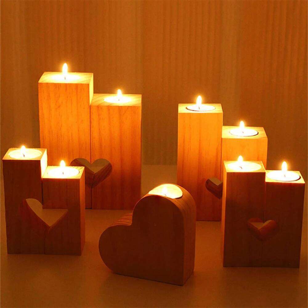 1pc Tealight Holder, Wood Holders Table,Heart Candle Stands for Home Decor Romantic Decoration Y260131