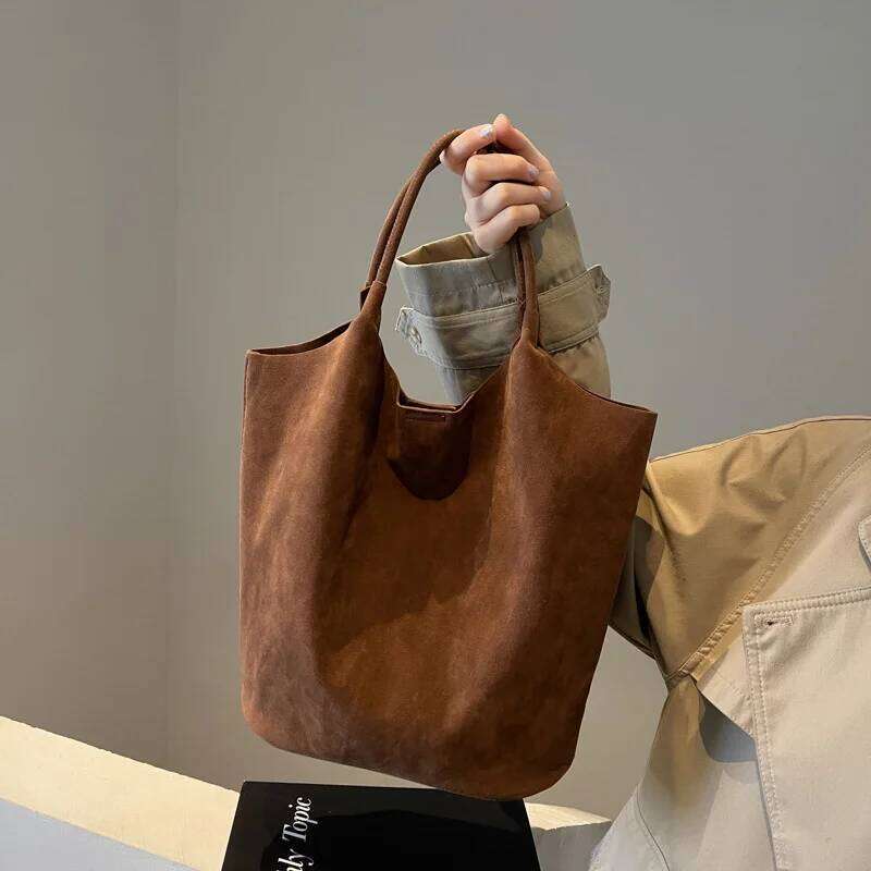 Retro Women's Suede Shoulder Bag New Solid Colors High Capacity Casual Tote Zippered Versatile Sewing Thread for Crafting XJ260130