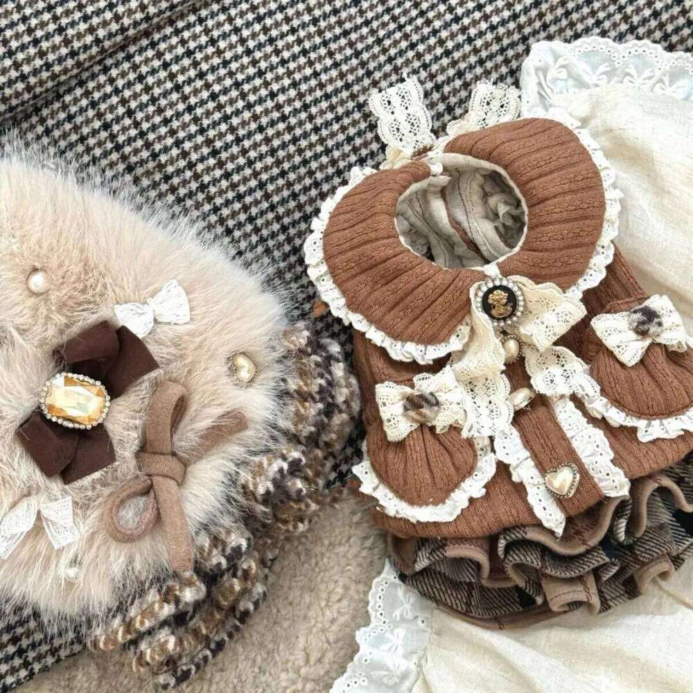 Egyptian Latin Thick Knitted Pet Autumn Lace And Retro Court Style Featuring Small Dog-Shaped Dress H260129