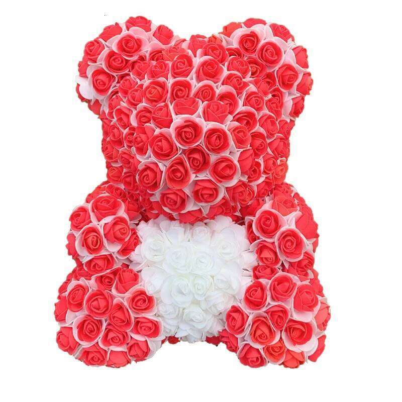 Double Color 25/40cm Teddy Heart Artificial Flower Rose Bear For Women Valentine's Wedding Birthday Christmas Gift Y260131