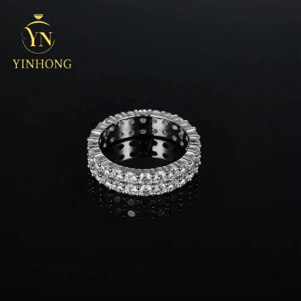 Dropshipping Fine S925 Silver Jewelry Two Three Row Ring Full Diamond Design Fashion Tennis Moissanite Ring Jewelry