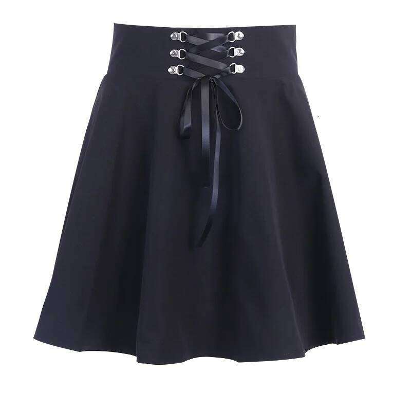 Japanese-Style Hipster Black JK Bubble Skirt Women's Lace-up Back Zip Ins Girl's Pleated mini gothic black skirt XJ260131