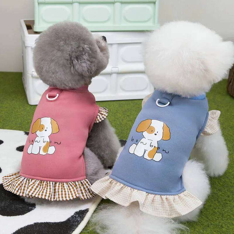 Blue Pink Dresses Winter Flying Sleeve Clothing Pullover Costume Pet Clothes For Small Dog Chihuahua Poodle Puppy Skirt Apparels H260129