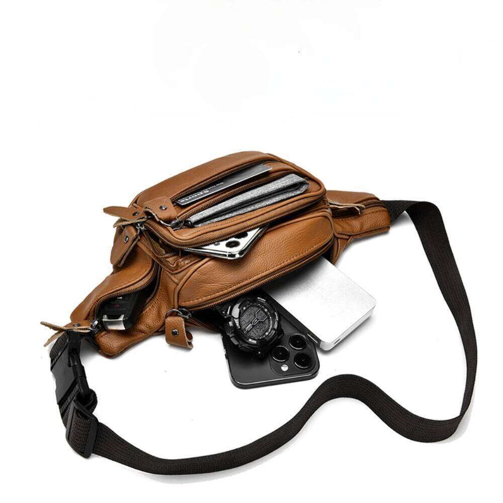 Large Capacity Waterproof PU Leather Men's Waist Male Zipper Site Workers Travel Phone Bag Fanny Pack Men