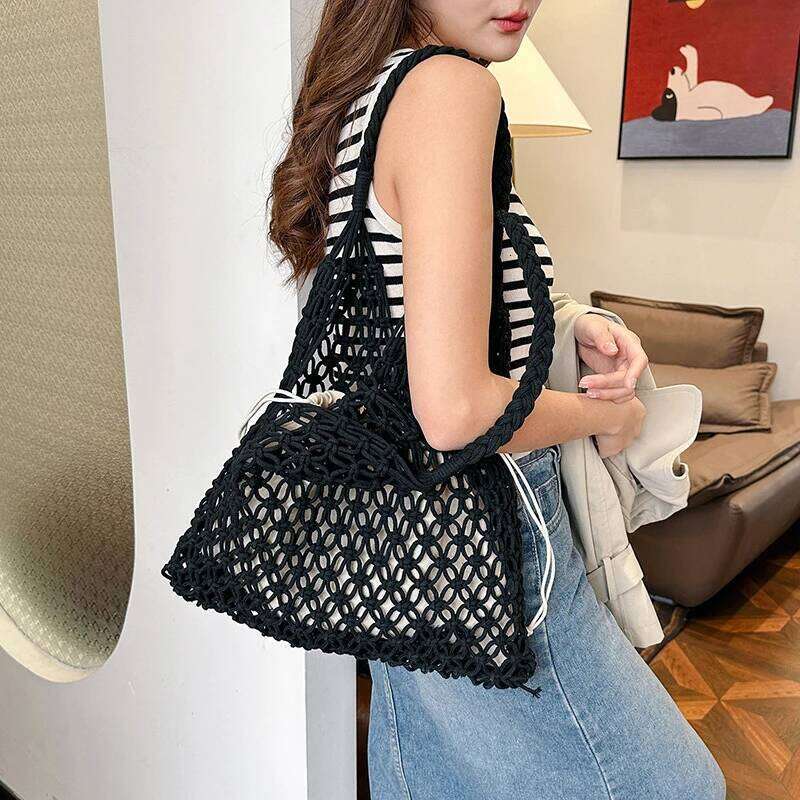 Summer Woven for Women Handbags Handmade Knitted Beach Boho Shoulder Large Tote Hollow Out Shopping Bag XJ260130