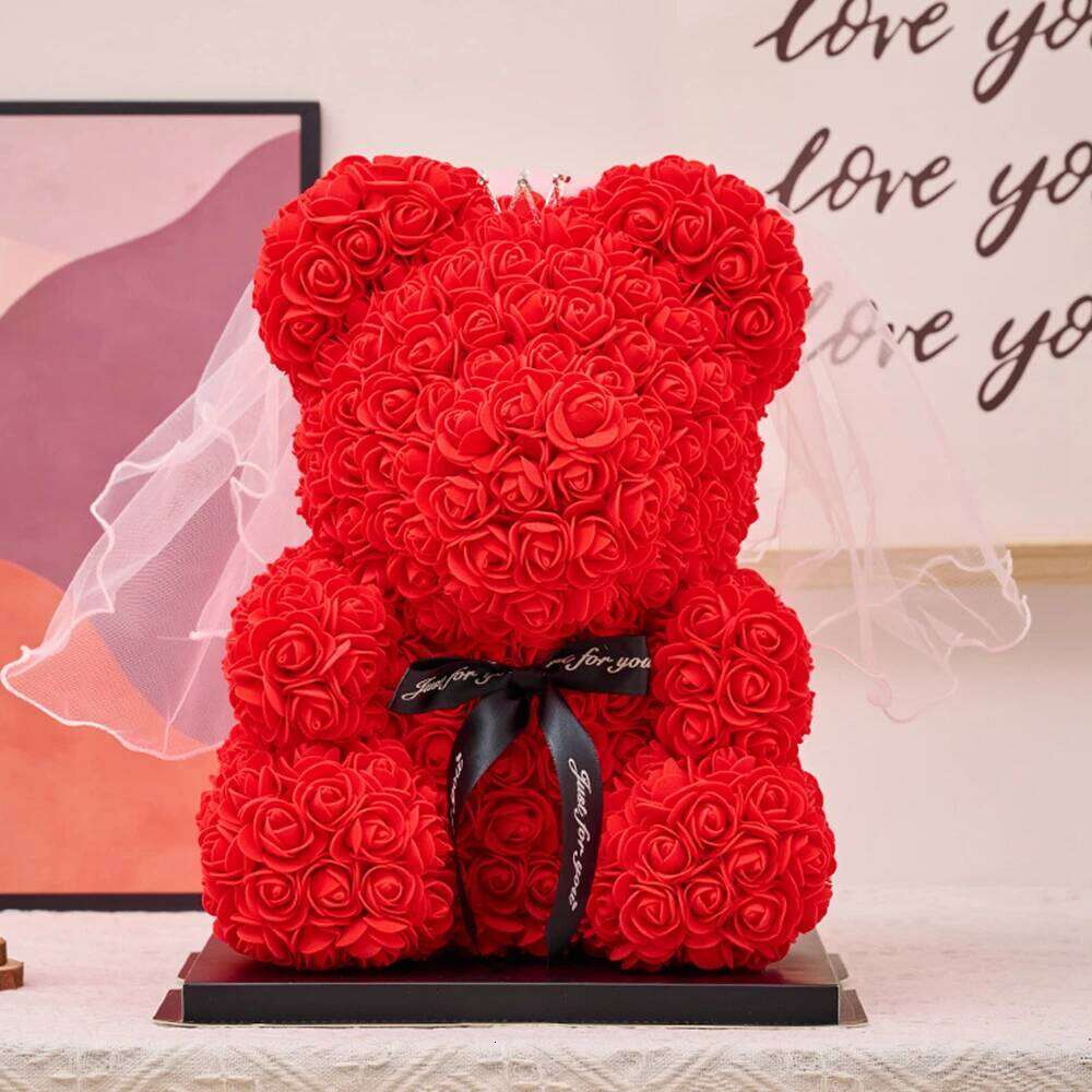 Teddy Artificial Flowers 25cm Rose Bear With Box Light Mom Girlfriend Anniversary Child Birthday Valentine's Day Gift Y260131