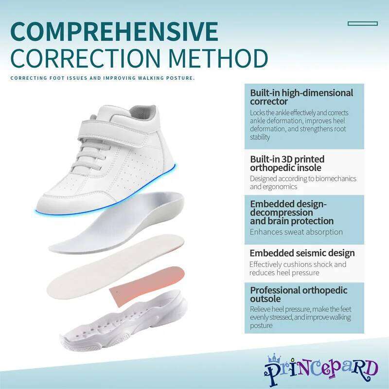 Princepard Kid Sneakers Orthopedic Boys Girls' High Back Ankle Support Children School Sporty White Casual Shoes Y260128