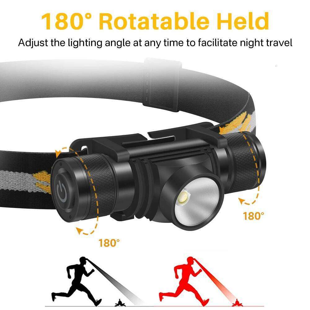 BORUiT D10 LED Headlamp 18650 Battery Type-C Rechargeable Headlight Waterproof Work Flashlight Fishing Camping Head Torch H260131