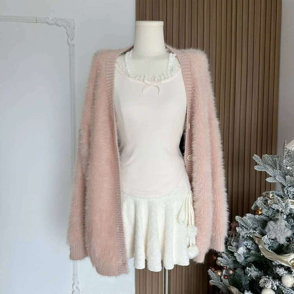 2025 Winter White Elegant Mini Woman Sexy A-line Retro Preppy Warm Skirt Female Lace Up Korea Style Chic Outfits New XJ260131