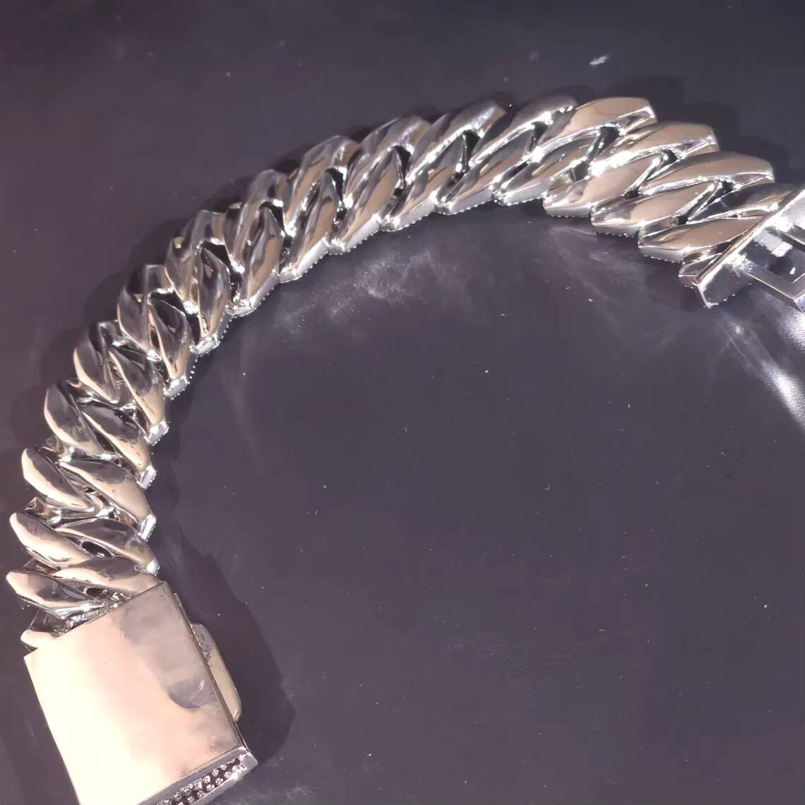 Moissanite Iced Out Cuban silver plated Bracelet With Thick Pave Links For Luxury Urban Fashion Jewelry