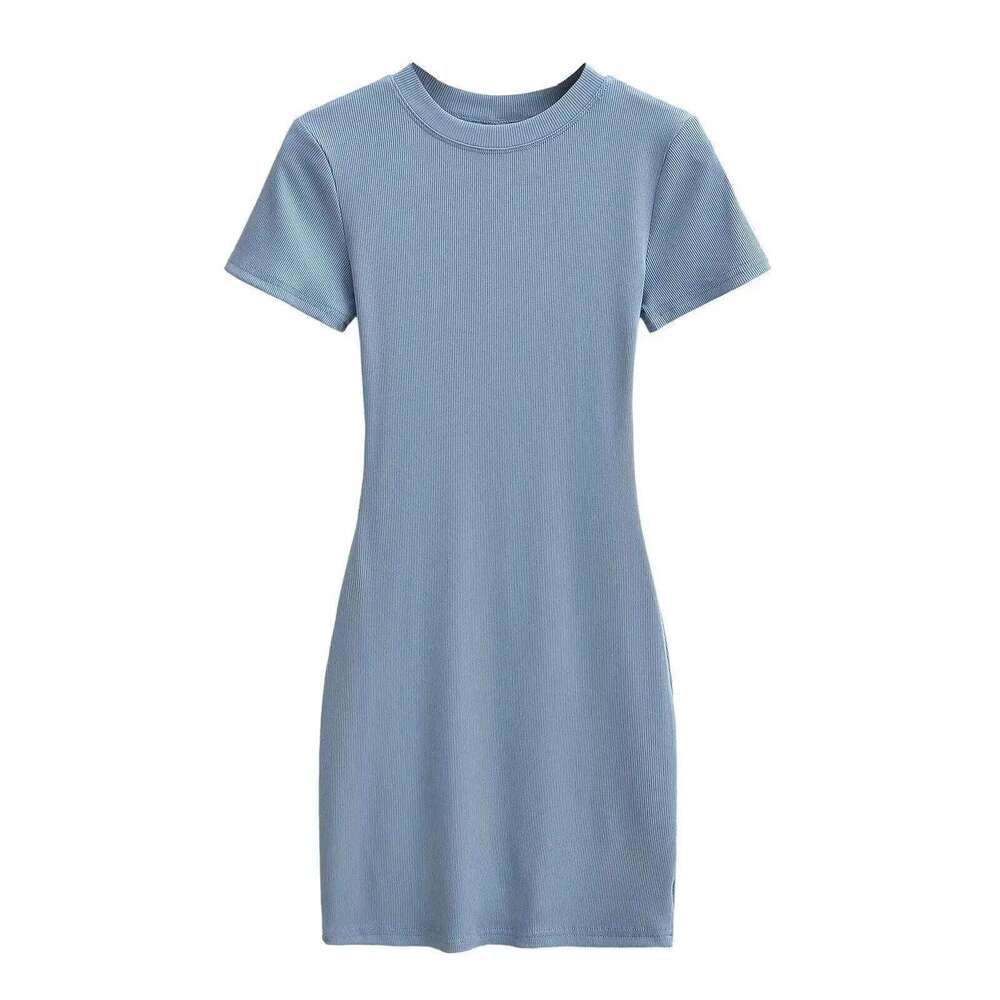 Summer Short Sleeve O-neck Knitted Mini Dress Women Solid Color Basic 14 Colors Dresses XJ260131