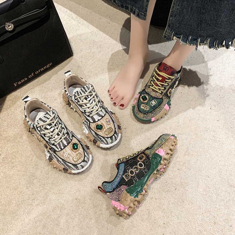 Free shipping designer shoes Letter with Rhinestones Fashion Sneakers Durian Platform Sole Mesh Single Shoes for Women