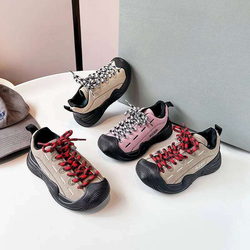 Children's Casual Sneakers 1-18 Years Old Leather Boys Girls Single Four Seasons Khaki Soft Non-slip Kids Outdoor Shoes Y260128