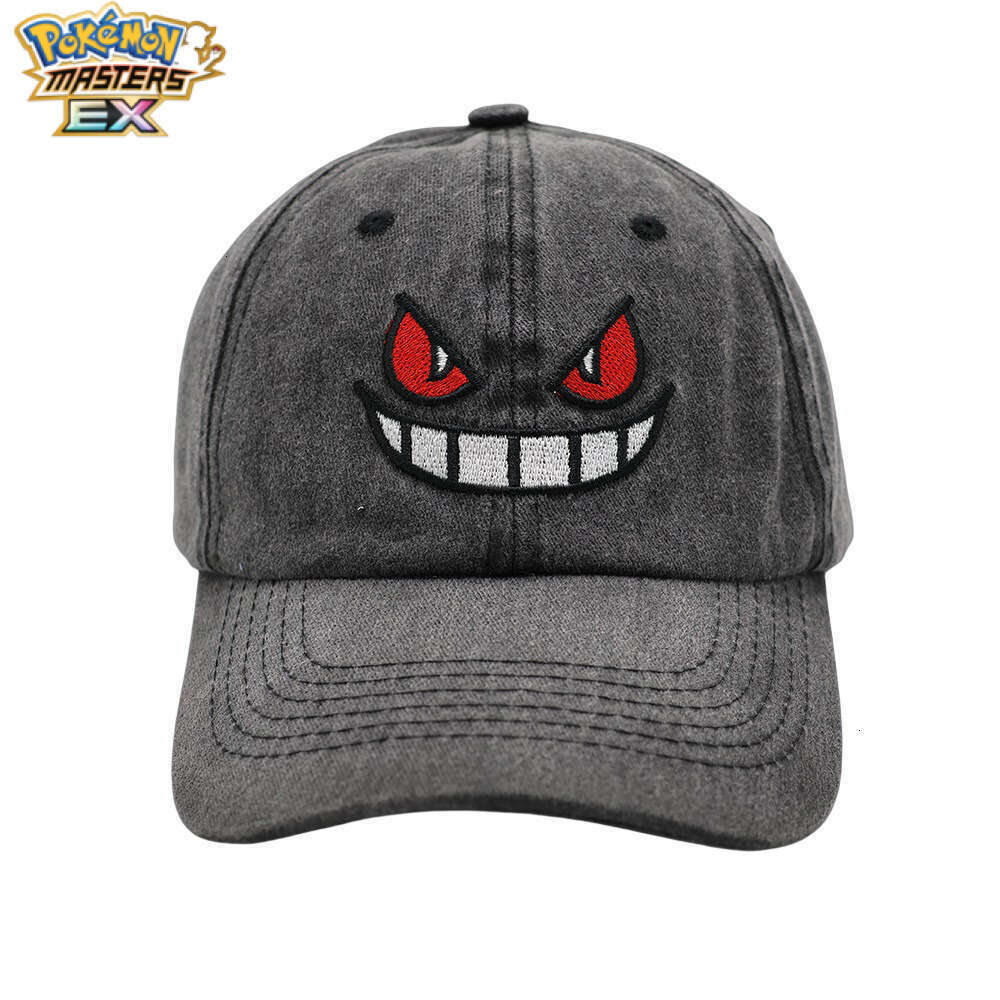 Cross-Border New Pokmon Gengar Embroidered Baseball Anime Cartoon Soft Top Washed Duckbill Cap Unisex Sun Hat L260131