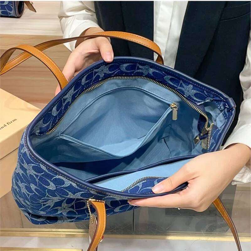 Ladies' handbag, light luxury retro denim canvas fashionable 2025 new shopping bag, high-end single shoulder crossbody bag