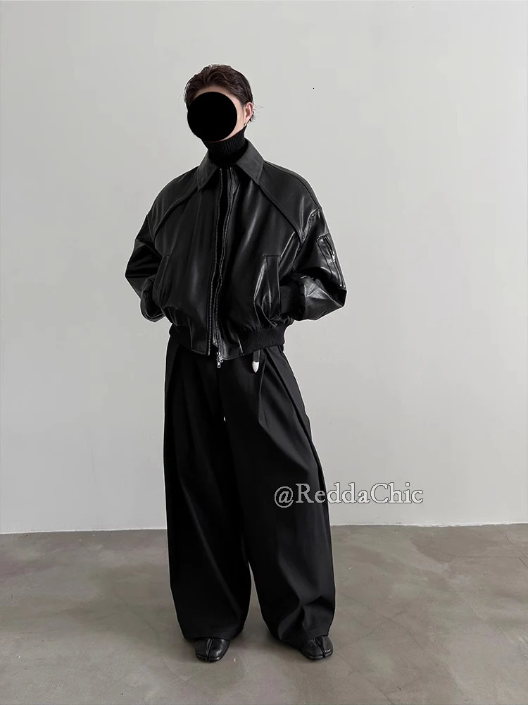 REDDACHiC Mens Pleated Front Wide Leg Pants Cleanfit Black Solid Low Waist Dressy Trousers Unisex Office Work Casual Clothes 260120