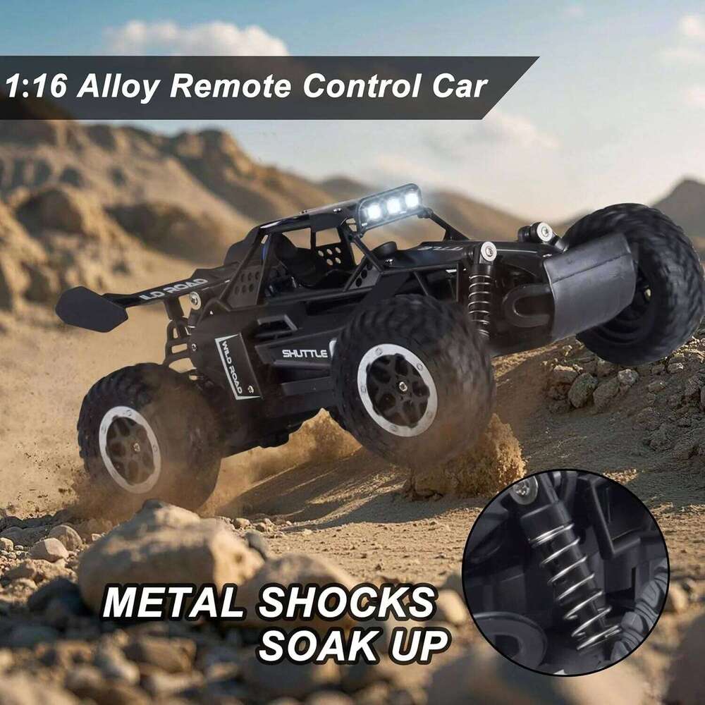 New Cars 20KM/H 2WD Remote Control Car 1:16 Off-Road All Terrain Truck Metal Shell LED Headlights Hobby RC Vehicle Toys Gifts Y260131
