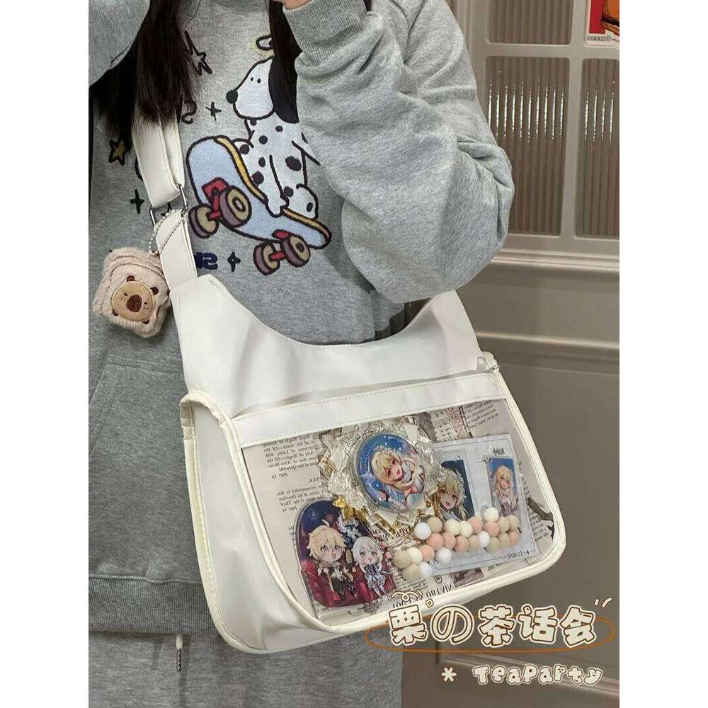 Japanese Style Harajuku Canvas Itabag, Large Capacity Anime Convention Bag, Badge Display Ita Single Shoulder Crossbody Bag XJ260131