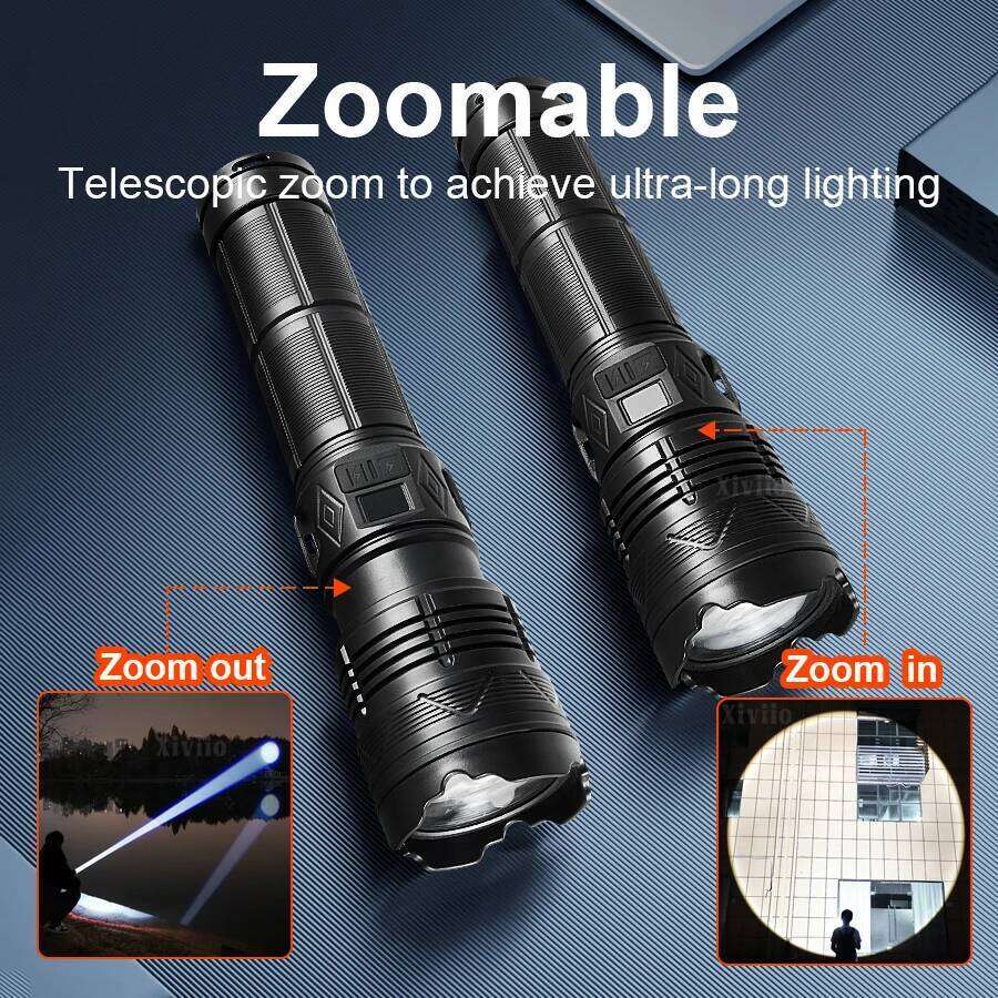 69000000LM 15000W Ultra Powerful Flashlight Telescopic Zoom Flash Lights Type-c Rechargeable LED Torch Outdoor Adventure Camping H260131