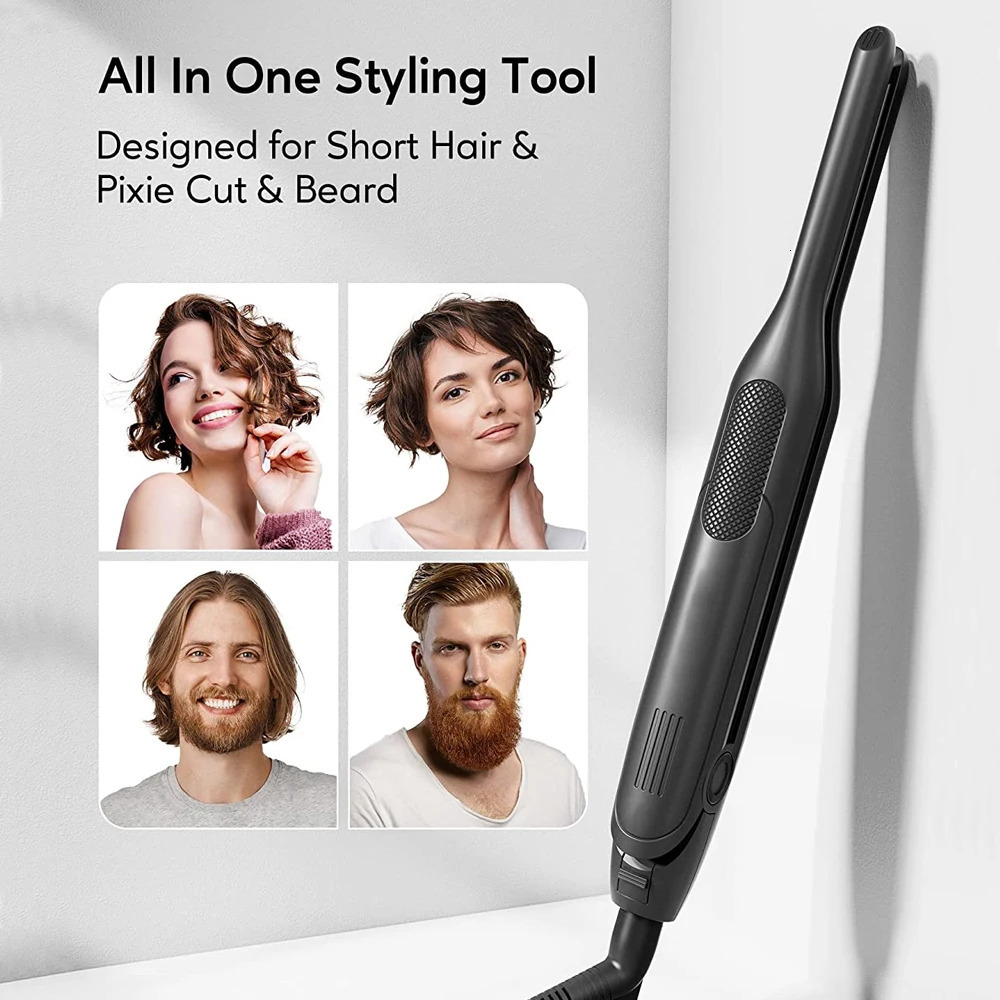 Hair Straightener Curler Professional Ceramic Coating Thinnest Plate Pencil Flat Irons For Short Hair Mens Beard Styler 260126