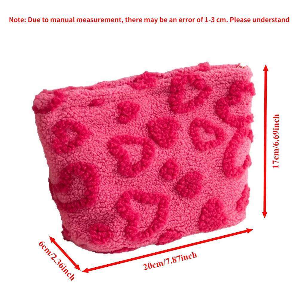 Lovely Plush Storage Large Capacity Travel Portable Makeup Bag Heart Pattern Hand Carry Pouch Cosmetiquera Para Maquillaje