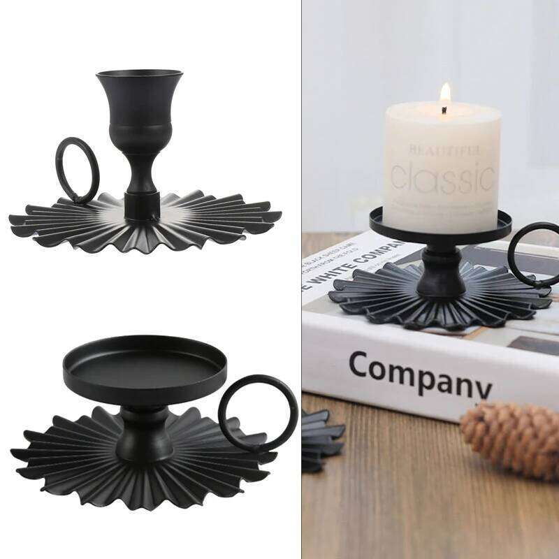 1PC Holder Iron Taper Candlestick Candleholder Black Metal Pillar Plate Holders Stand Christmas Wedding Desktop Cast Decor Fan Y260131