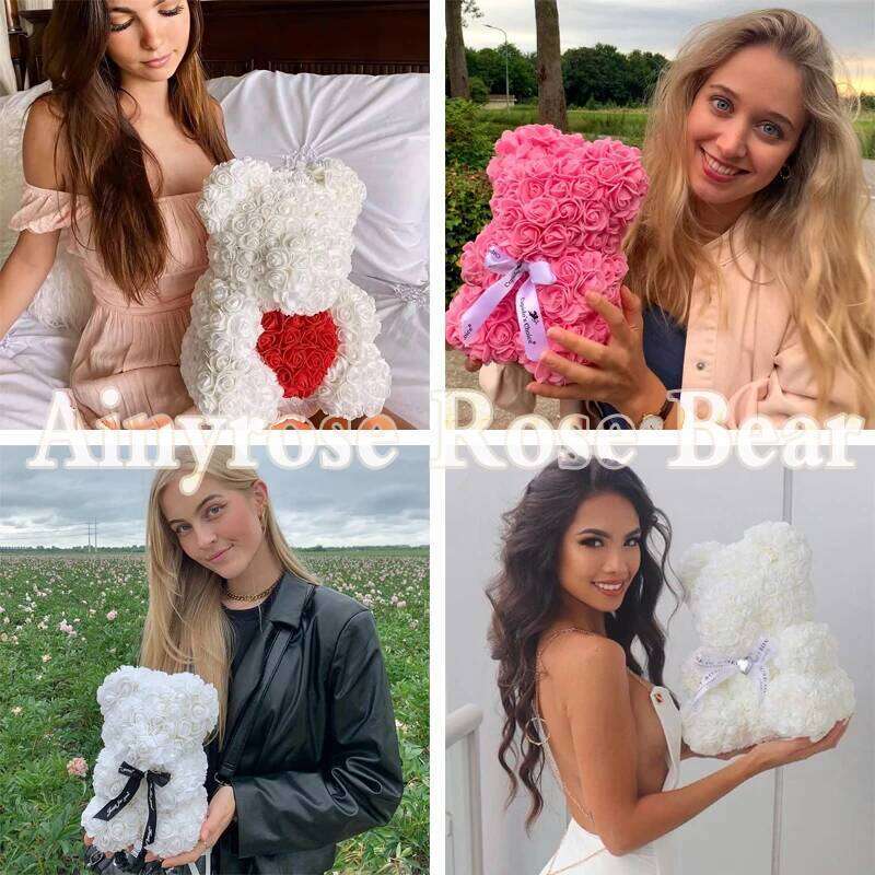 Girlfriend Gifts 25cm/40cm Soap Foam Teddy Rose Bear Artificial Flowers Wedding Birthday Valentines Gift for Women Y260131