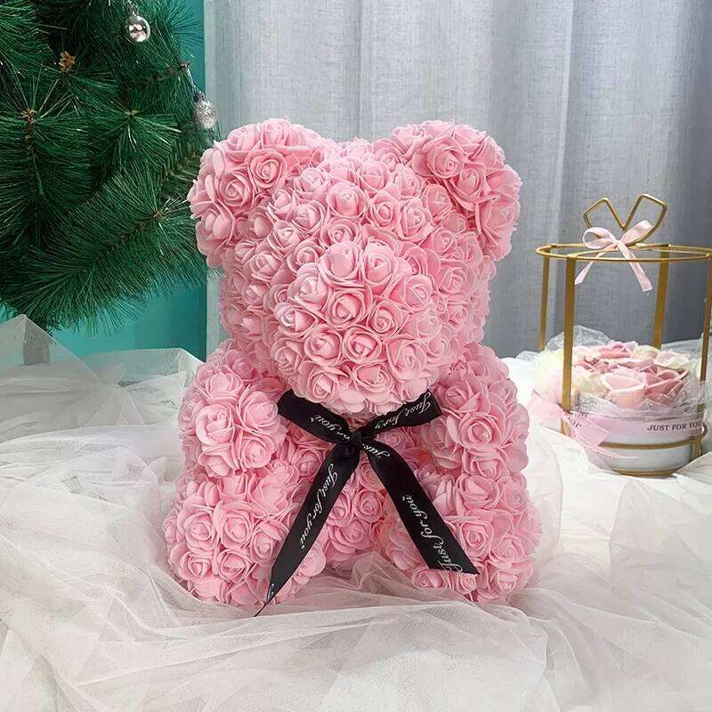 Artificial Rose Bear Flower Valentine's Day Birthday Anniversary with DIY Gift Box Packaging Wedding Decoration Y260131