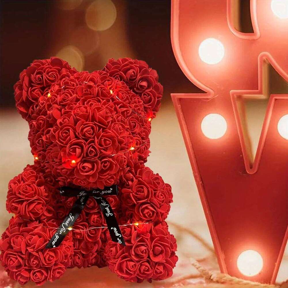 Bear Forever Teddy 10 Inch Artificial Rose Flower Bear, Gift for Women, Wedding, Birthday, Mother's Day Y260131