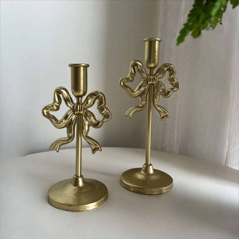 1pcs Retro Ironwork Bow Candlestick Window Display, Wedding Western Cuisine Decoration, Candlestick, Photography Props Y260131