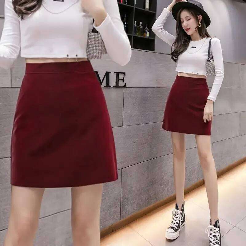 Green Fashion Burgundy Short A- Line Skirt High Kidney Autumn Woman Skirts Faldas Jupe XJ260131