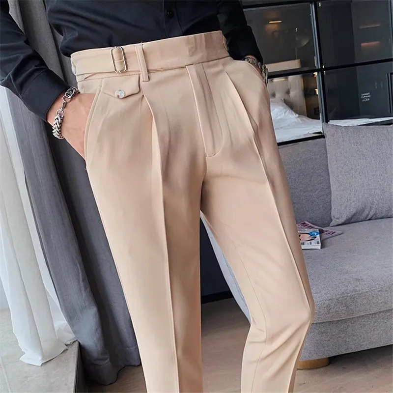 Mens Suit Pants England Style Smart Casual Solid Slim Fit Straight Dress For Men Formal Trousers Clothing 2024 260120