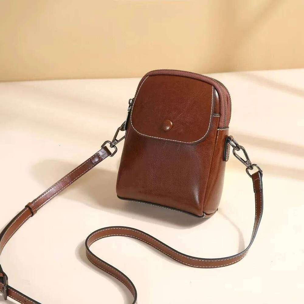 Ladies real leather high-end shoulder bag retro square flip phone storage diagonal cross commuting small backpack XJ260131