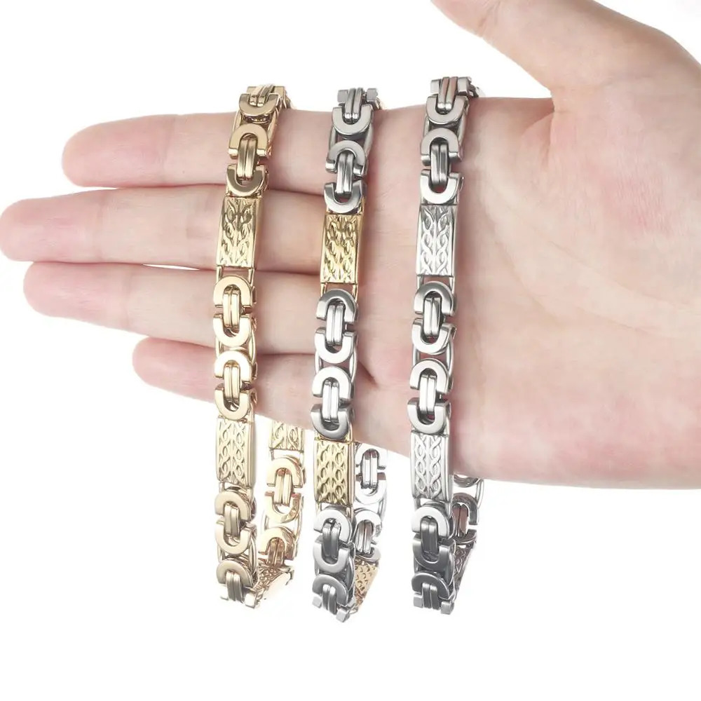 Stainless Steel Byzantine Link Chains Bangle Bracelets for Male Men Cross Chain Bracelet Hip Hop Trendy Wrist Jewelry Gift 260126