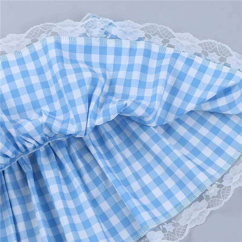 Women Y2K Lace Mini Skirt Summer Plaid Gingham Ruffle Short Fairy Princess Sexy Low Rise Pleated A-line Skirts Lolita 2000s XJ260131