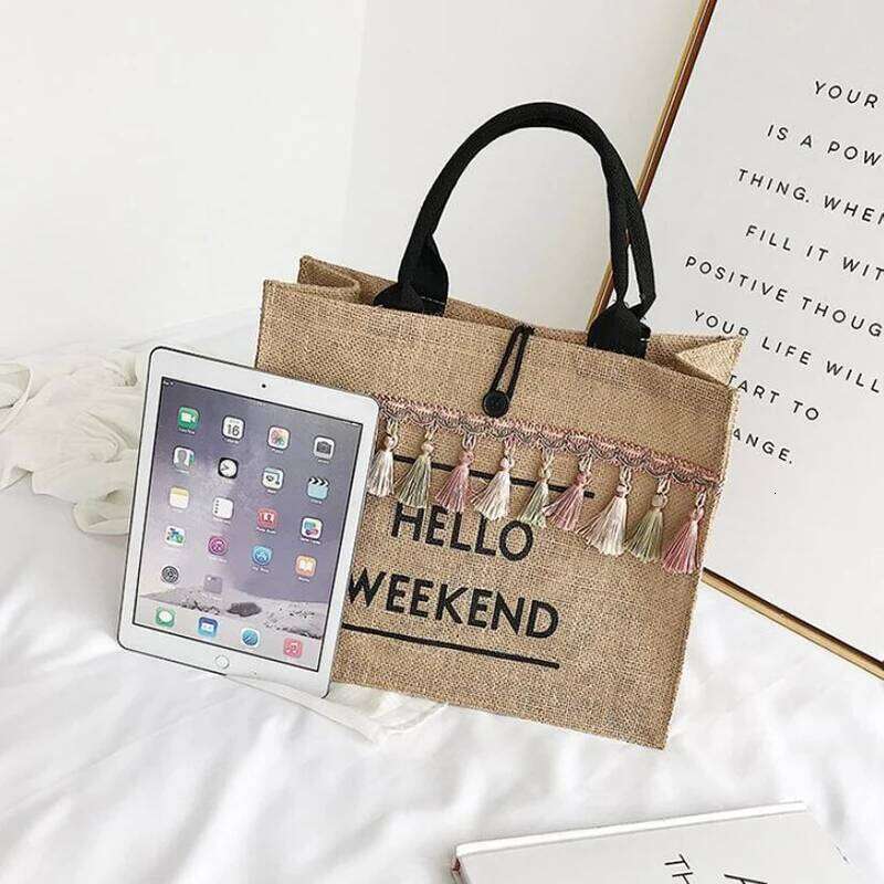 Canvas Handbag Women Large Capacity Tassel Shoulder Simple letter Top-handle Linen Lady Tote Shopping Weekend Bag Bolso XJ260130